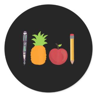 Pen Pineapple Apple Pen Funny  Classic Round Sticker