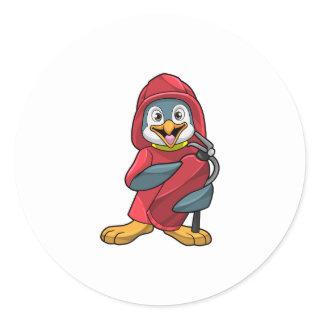 Penguin as Firefighter with Extinguisher Classic Round Sticker