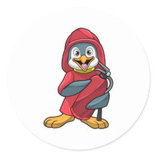 Penguin as Firefighter with Fire extinguisher Classic Round Sticker