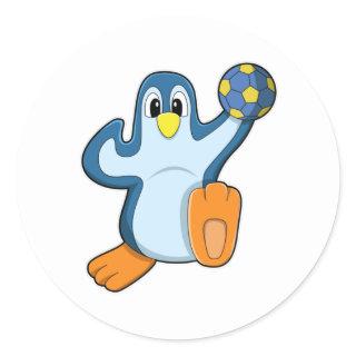 Penguin as Handball player with Handball Classic Round Sticker