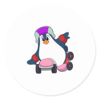 Penguin as Inline Skater with Inline Skates Classic Round Sticker