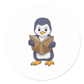 Penguin as Nerd with Book Classic Round Sticker
