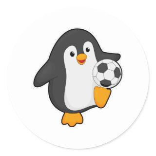 Penguin as Soccer player with Soccer ball Classic Round Sticker
