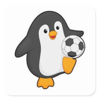 Penguin as Soccer player with Soccer ball Square Sticker