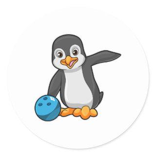 Penguin at Bowling with Bowling ball Classic Round Sticker