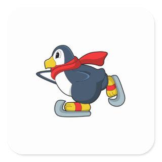 Penguin at Ice skating with Ice skates.PNG Square Sticker