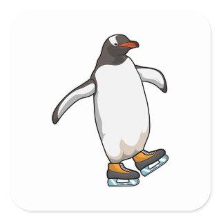 Penguin at Ice skating with Ice skates Square Sticker