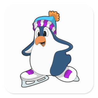 Penguin at Ice skating with Ice skates Square Sticker