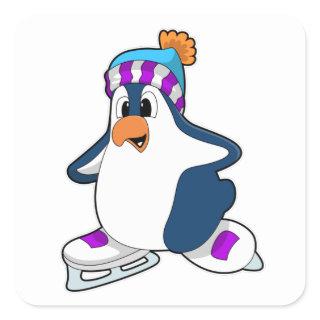 Penguin at Ice skating with Ice skates Square Sticker