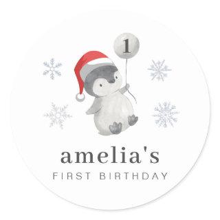 Penguin Balloon 1st Birthday Classic Round Sticker