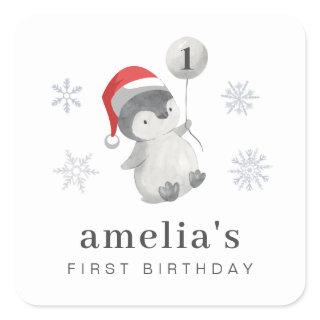 Penguin Balloon 1st Birthday Square Sticker