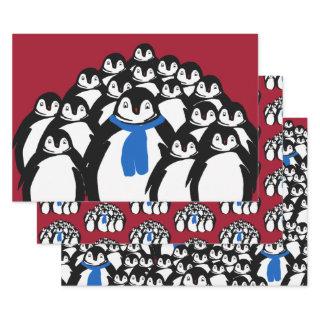 Penguin Family  on Christmas Red