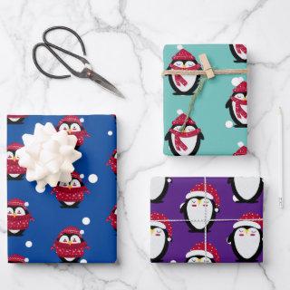 penguin in winter hats scarfs jumpers  gift  sheets