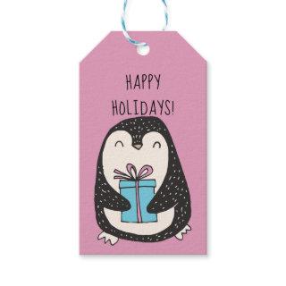 Penguin with a Present Personalized Message Gift Tags