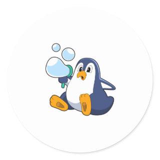 Penguin with Soap bubbles.PNG Classic Round Sticker