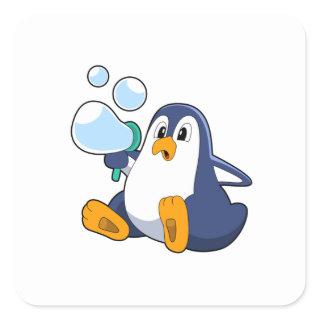 Penguin with Soap bubbles.PNG Square Sticker