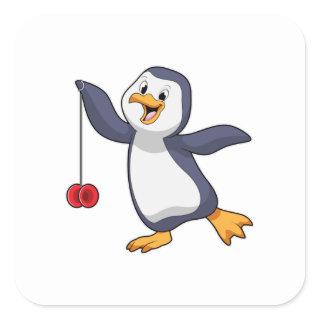 Penguin with Yo-Yo Square Sticker