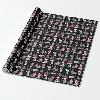 Penguins in Santa Hats Winter Scene Black Pattern