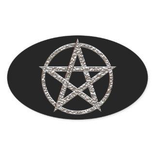 Pentagram Hammered Chrome Oval Sticker