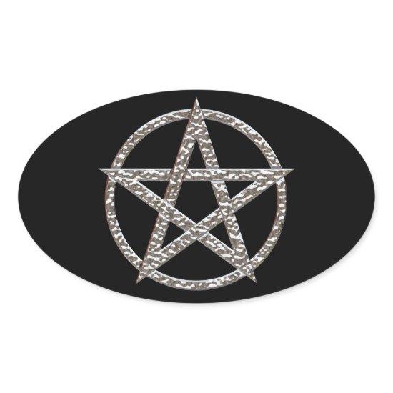 Pentagram Hammered Chrome Oval Sticker