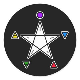 Pentagram with five elements (Wicca) Classic Round Sticker