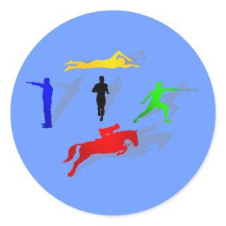 Pentathlon Fencing Shooting Swimming Jumping Run Classic Round Sticker
