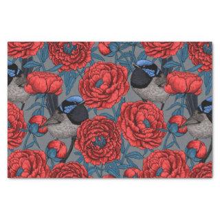 Peonies and wrens tissue paper