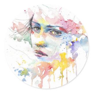 people-girl-woman-face-portrait classic round sticker
