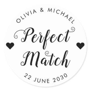 Perfect Match Matchbox Heart Wedding Favor Classic Round Sticker