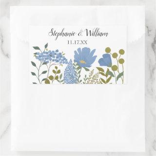 Periwinkle Blue Spring Floral Personalized Wedding Rectangular Sticker