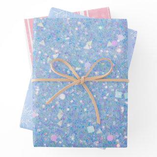 Periwinkle Glitter Pink Striped Snowflake   Sheets