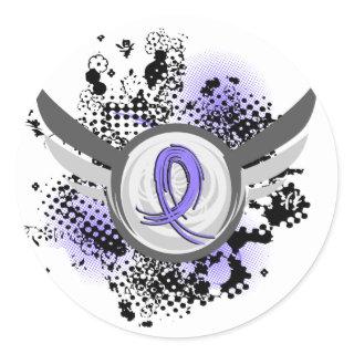 Periwinkle Ribbon And Wings Esophageal Cancer Classic Round Sticker