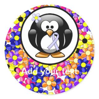 Periwinkle Ribbon Penguin Classic Round Sticker