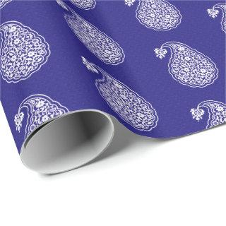 Persian tile paisley - white on indigo blue