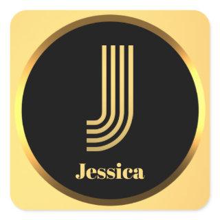 Personalised Gold Monogrammed Letter J Square Sticker