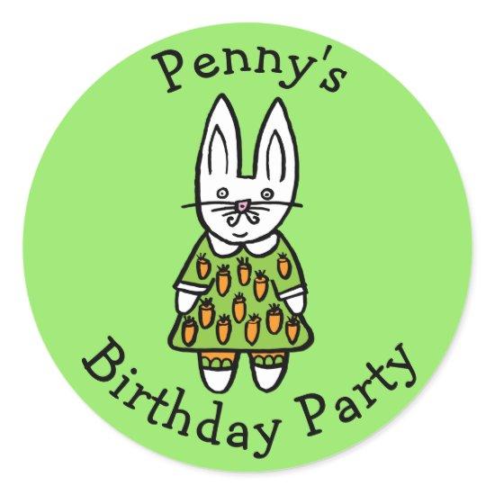 Personalised Penny the Rabbit Birthday Party Classic Round Sticker