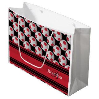 Personalize Dark Red Soccer Balls Large Gift Bag