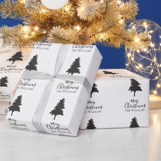 Personalize Family Name White Black Christmas Tree