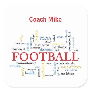 Personalize, Football Coach Thank You in Words Square Sticker
