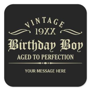 Personalize Funny Birthday Black Square Sticker