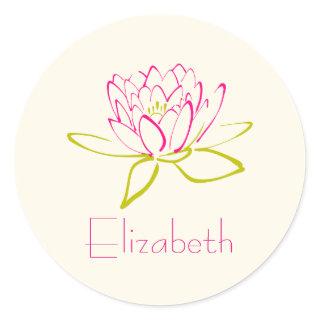 Personalize Lotus Flower / Water Lily Illustration Classic Round Sticker