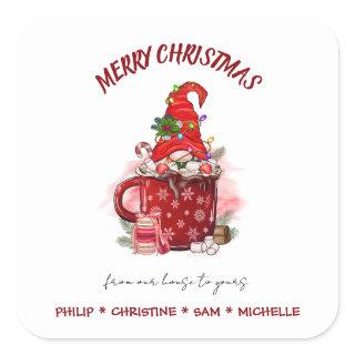 Personalize Merry Christmas Santa Gnome Square Sticker