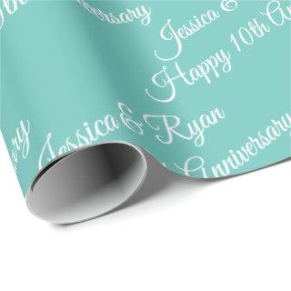 Personalize Names, Happy Anniversary, Light Teal