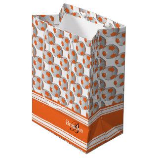 Personalize Orange Soccer Balls Medium Gift Bag