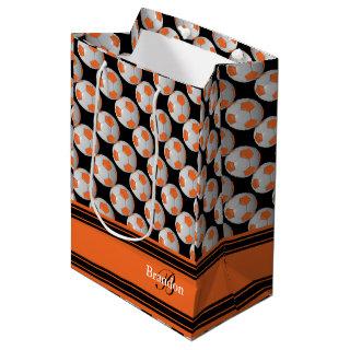 Personalize Orange Soccer Balls Medium Gift Bag