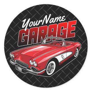 Personalized 1961 C1 Red Classic Sports Car Garag Classic Round Sticker