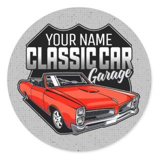 Personalized 1966 Convertible Classic Car Garage Classic Round Sticker