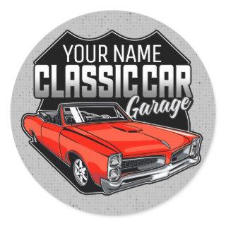 Personalized 1966 Convertible Classic Car Garage Classic Round Sticker