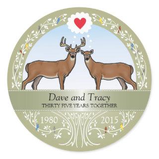 Personalized 35th Wedding Anniversary, Buck & Doe Classic Round Sticker