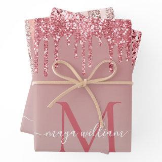 Personalized 3 Color Rose Gold Glitter Drips   Sheets